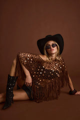 Rianne Mocha Sequin Crochet Shawl