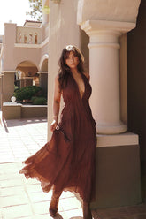 Esperanza Espresso Halter Linen Maxi Dress