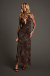 Rosalia Brown Mesh Maxi Dress
