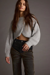 Rue Grey Criss Cross Cropped Sweater
