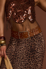 Saloon Washed Cognac Studded Belt