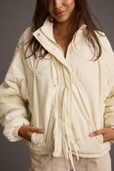 Rosey Cream Zip Front Puffer Coat