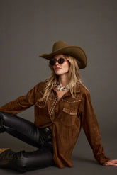 Rustic Pines Brown Suede Button Down Top