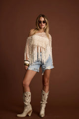 Rianne Ivory Sequin Crochet Shawl