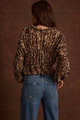 Alba Leopard Chiffon Long Sleeve Blouse